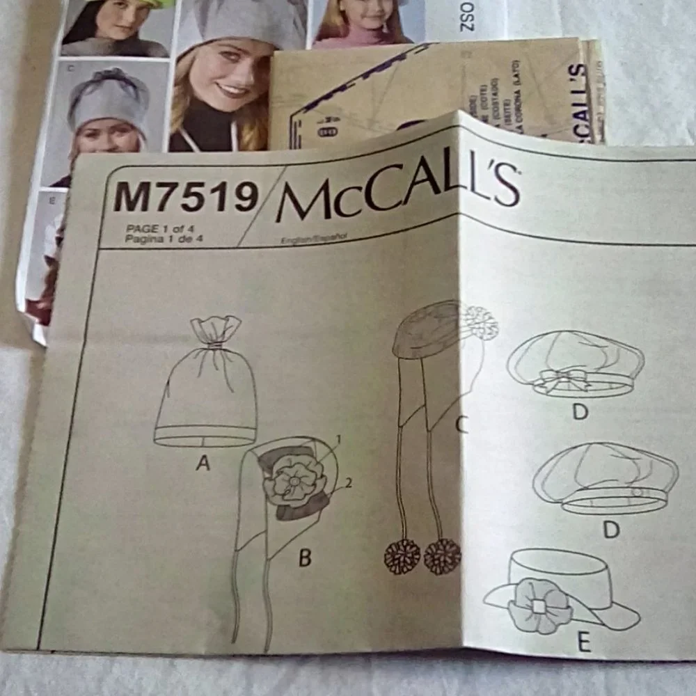 McCall's M7519 Misses & Girls hats , 6 styles